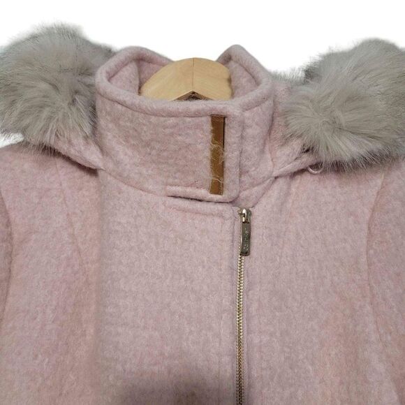 Calvin Klein Faux-Fur-Trimmed Asymmetrical Walker Coat-Size Large - Picture 2 of 10